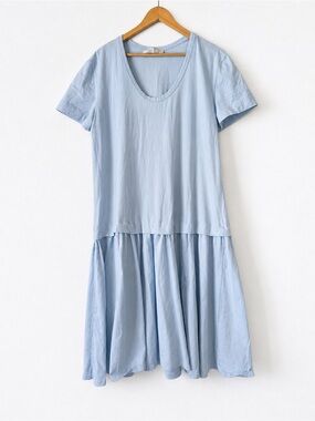 Free People FP Beach Women’s Medium Light Blue Drop Waist Midi Dress Cotton